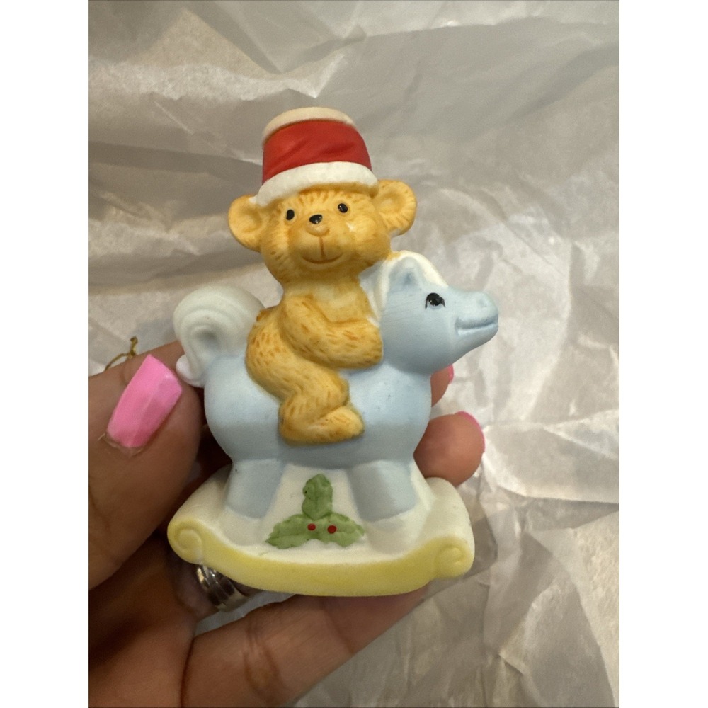 Vintage Jasco Porcelain Rocking Horse Teddy Bear Candle / Taper Holder